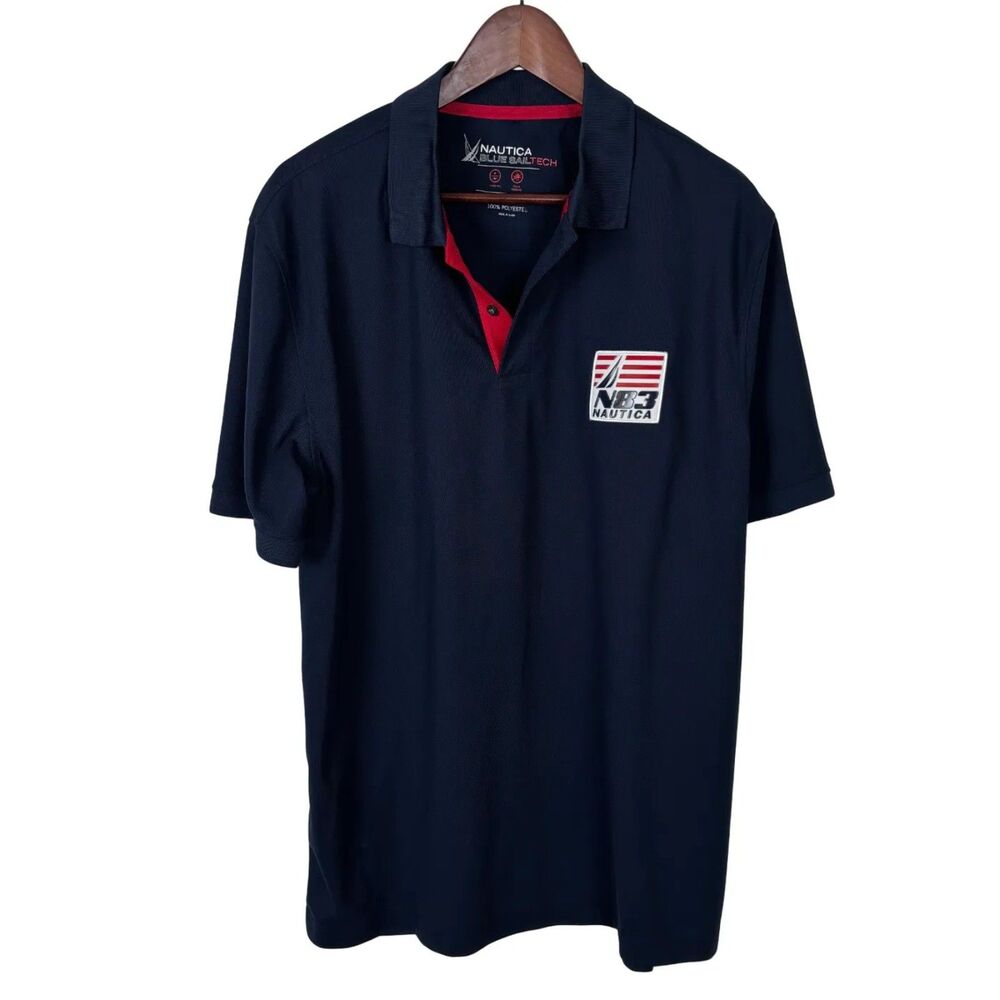 Nautica Blue Sail Tech Wicking Navy Blue Polo Short Sleeve Shirt Men's XL N83